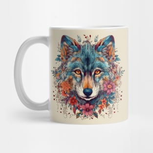 Colorful Wolf With Flowers Mug